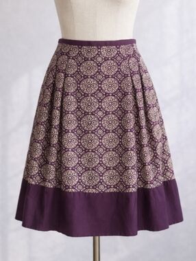 TALBOTS Plum Cream Boho Print Skirt 100% Cotton | SIZE 14P Petite